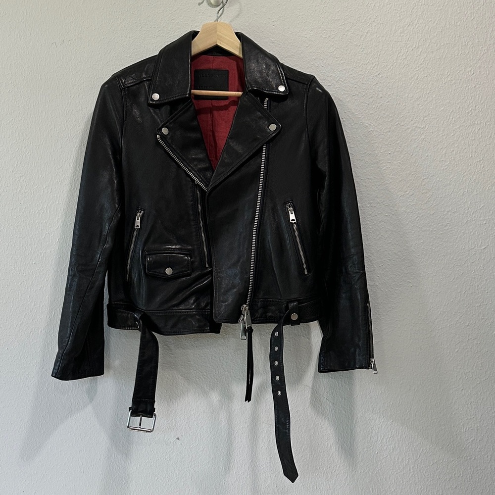 AllSaints Dren Black Leather Biker Jacket